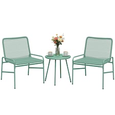 Outsunny Rattan Bistro Set with 2 Chairs & Round Table for Patio | Green | Green | 58 x 67 x 75 cm (chair), 46 x 46 x 46 cm (table)