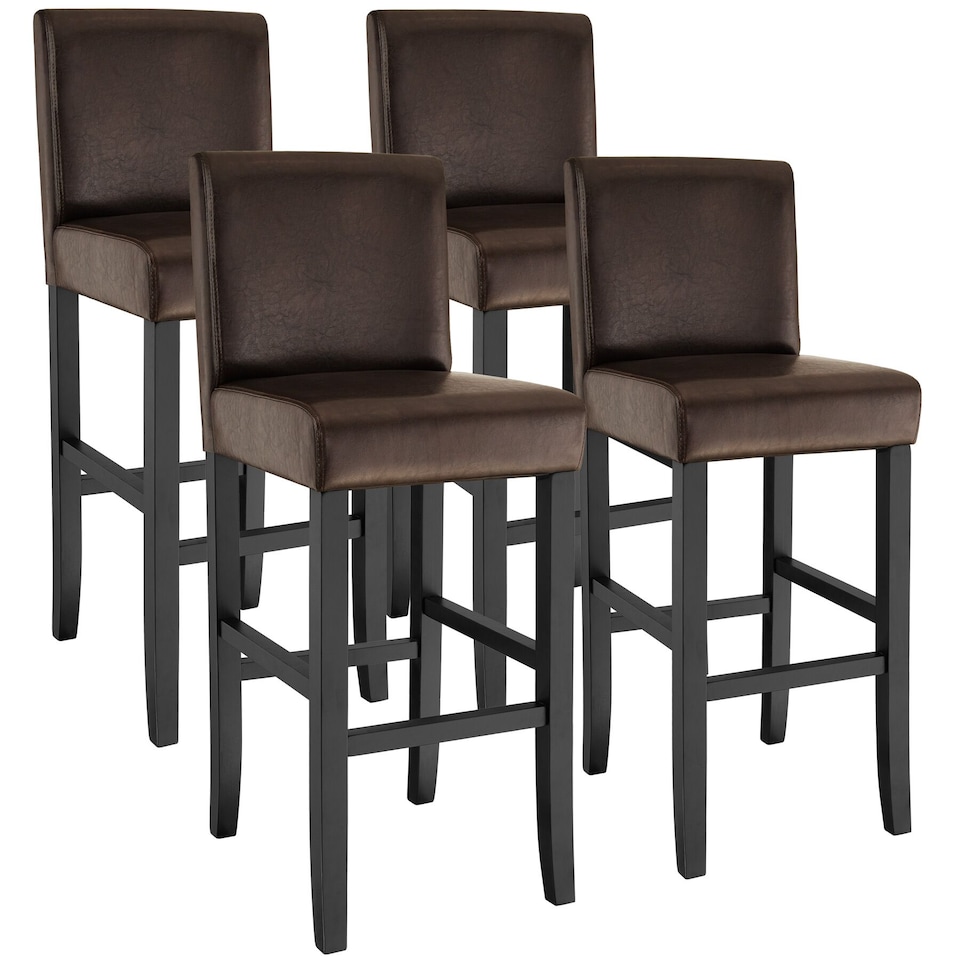 image 1 of Bar Stools with a padded backrest and faux leather cover | Brown | brown | 41 x 40 x 107 cm | 4