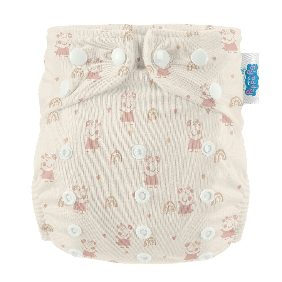 image 1 of Peppa Pig One Size All-In-One Reusable Cloth Nappy - Pink Rainbows