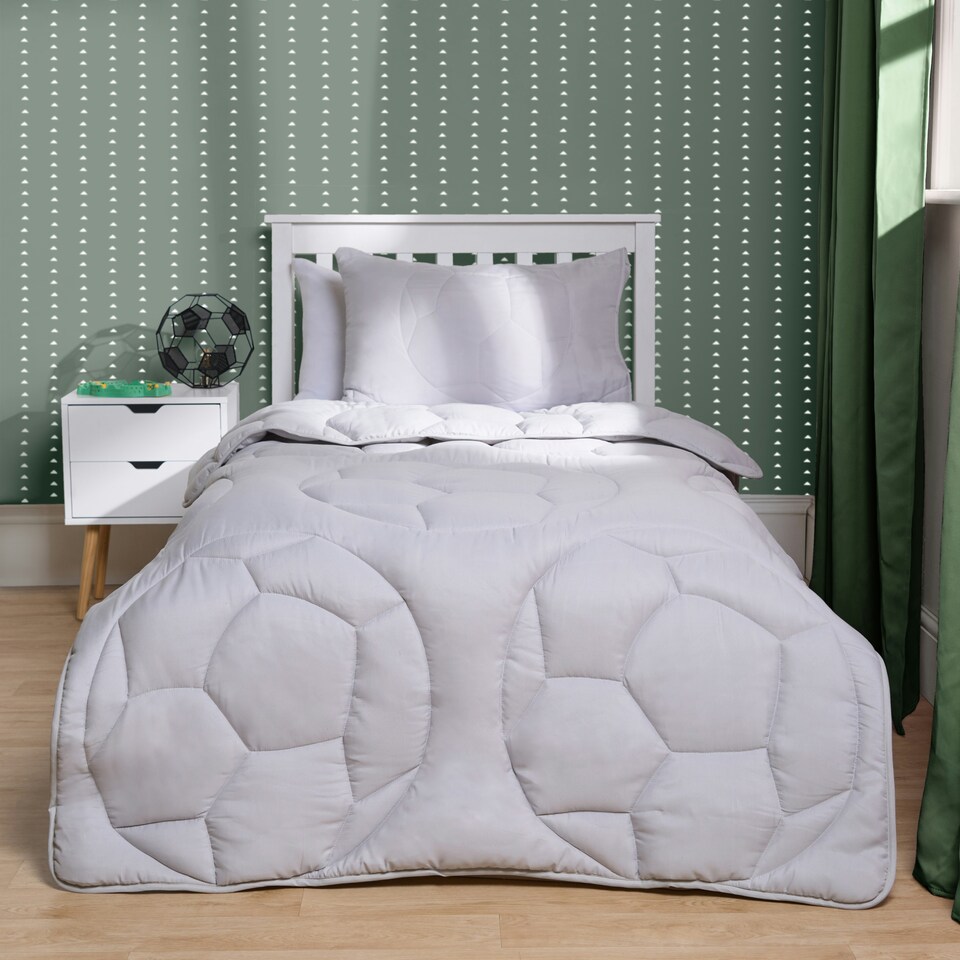 image 1 of OHS Quilted Embossed Patterned Soft Plump Coverless 7.5 Tog Washable Duvet Cover and Pillowcase Bedding Set Grey | Football | Single