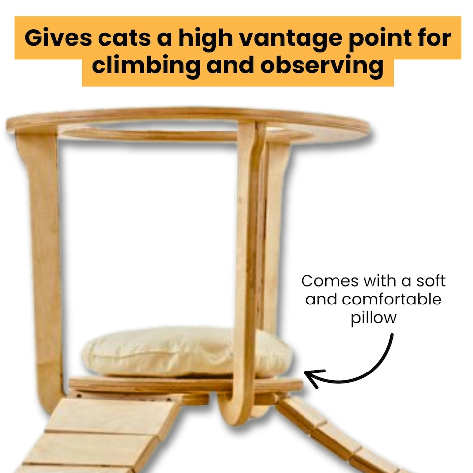 image 1 of NOVECRAFTO Modular Ceiling Cat Furniture – Wooden Hanging Cat Tower with Shelves, Bridge & Sleeper – Space-Saving Climbing System for Indoor Cats Brown