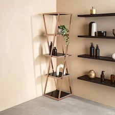 Interiors By Premier Angular Design 5 Tier Rose Gold Shelf Unit, Durable Large Shelving Unit For Living Room, Tempered Glass Unit Gold