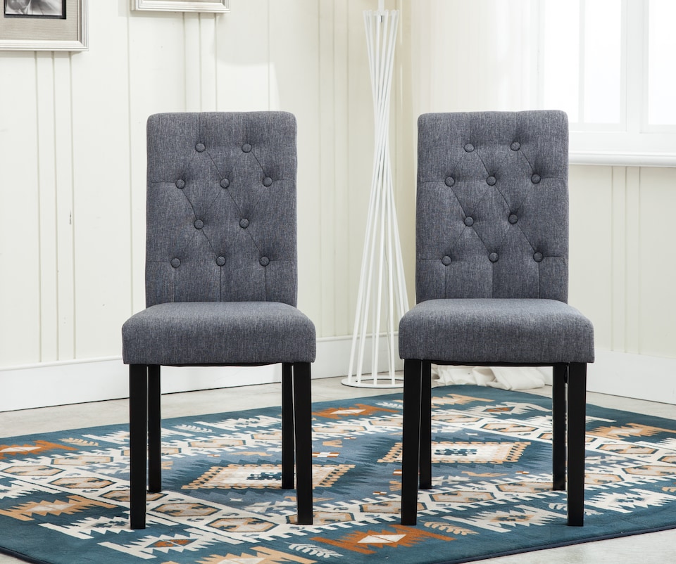 image 1 of Set of 2 Tufted Button Back Fabric Dining Chairs Grey by MCC Direct