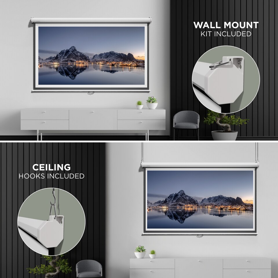 image 1 of 72" Manual Pull Down Projector Screen with Wall Mount