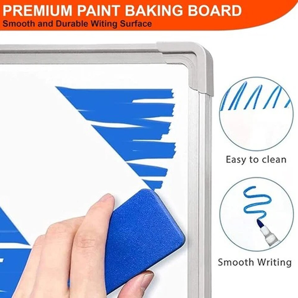 image 1 of 2x Magnetic Whiteboard 900 x 600mm Silver Aluminum Frame Lightweight Hanging Dry Wipe White Board Office, School & Home Writing
