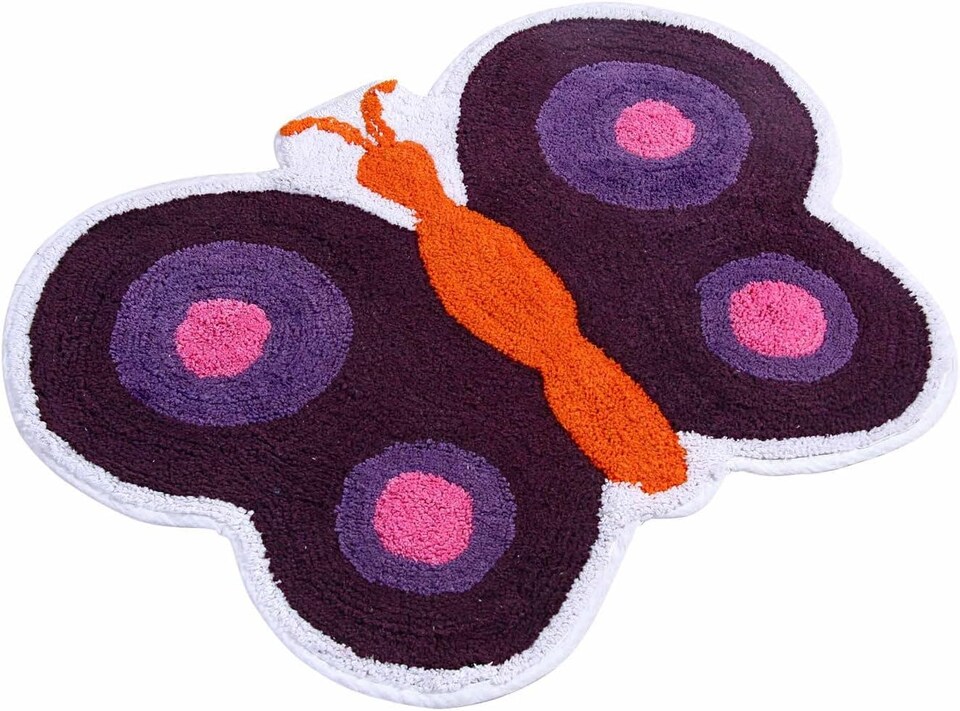 image 1 of Homescapes Cotton Tufted Washable Purple Butterfly Children Rug
