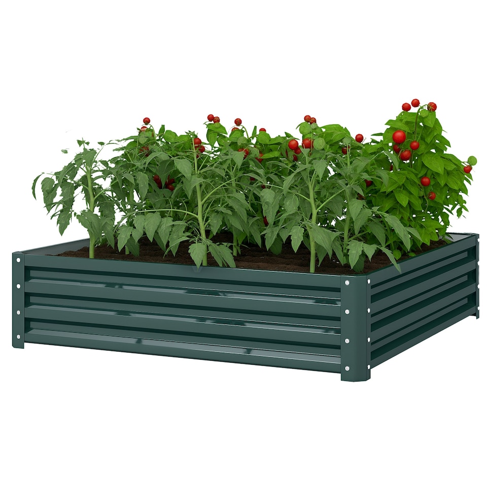 image 1 of Outsunny Raised Garden Bed Metal Patio Backyard Flower Vegetable Planter Green