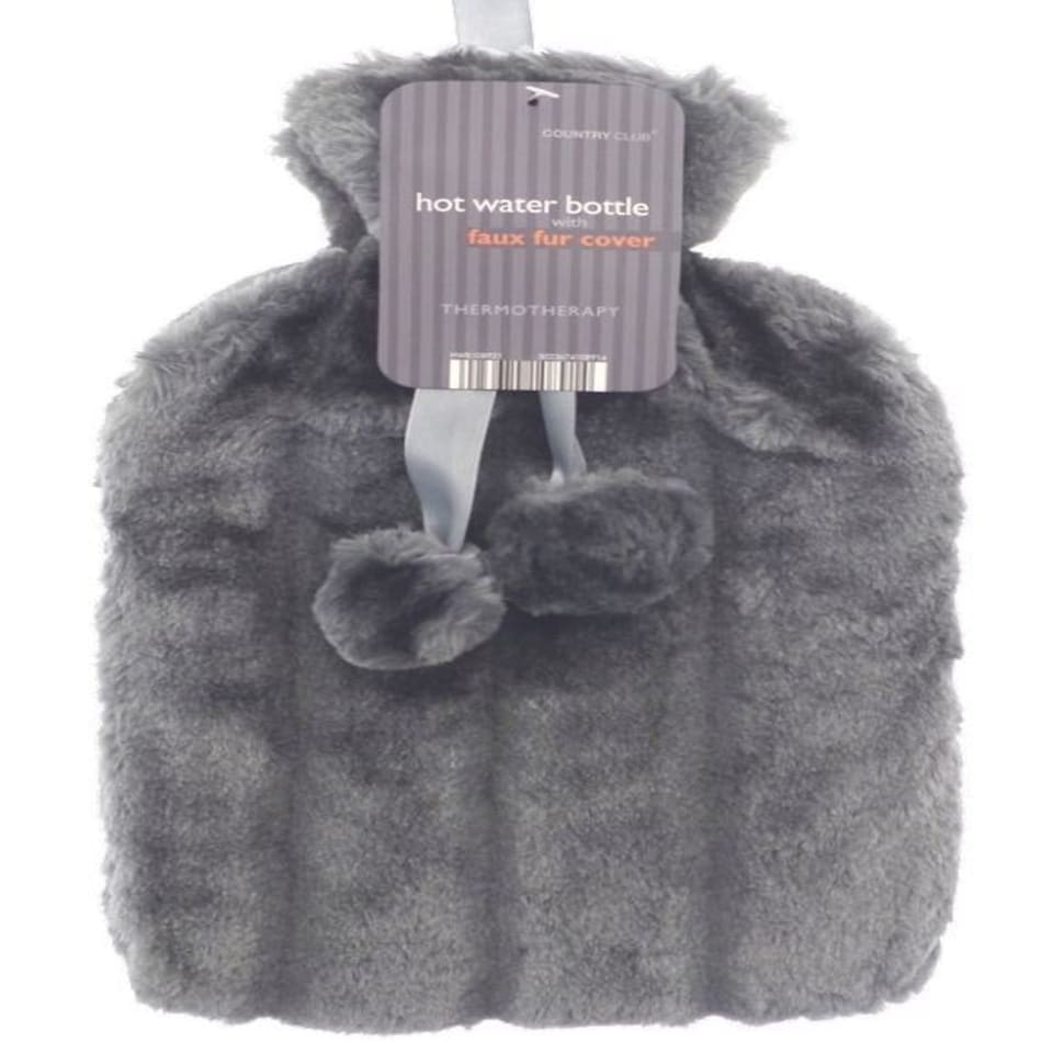 image 1 of Faux Fur Hot Water Bottle - Charcoal