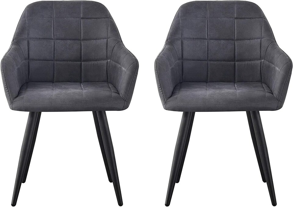 image 1 of Set of 2 Faux Suede Leather Dining Chairs with Arms Adrian Dark Grey