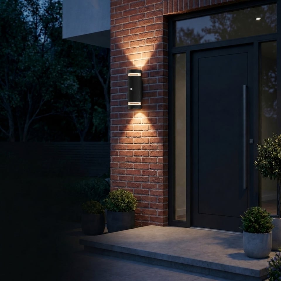 image 1 of Auraglow PIR Motion Sensor Double Up & Down Wall Light - FLORENCE | Silver | Light Grey/Warm White