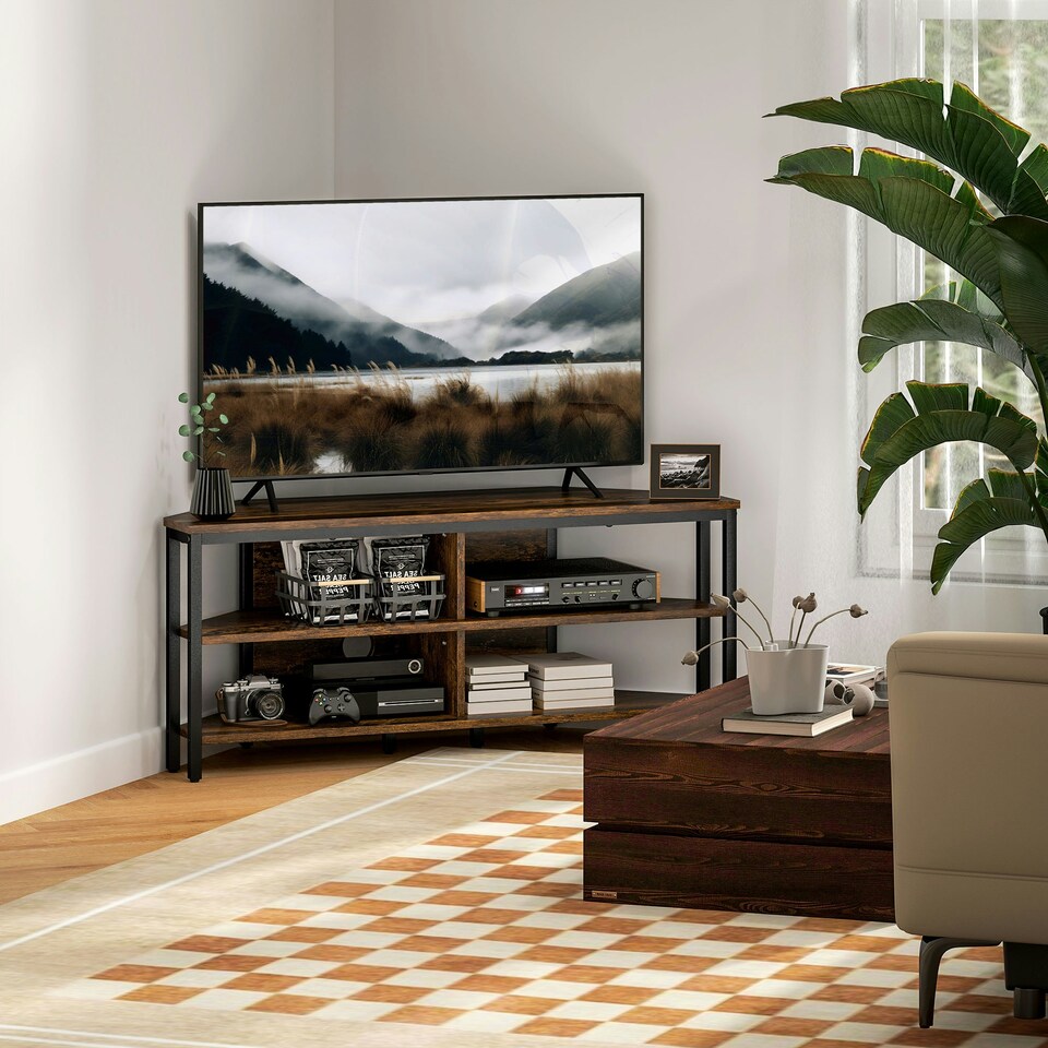 image 1 of HOMCOM 50" TV Stand Cabinet, TV Unit with Storage Shelves, Rustic Brown