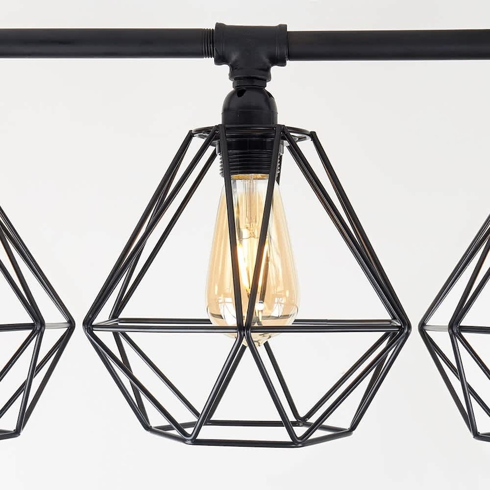 image 1 of ValueLights Luiggi 5 Way Black Ceiling Bar Diablo Black Wire Shades and Bulbs