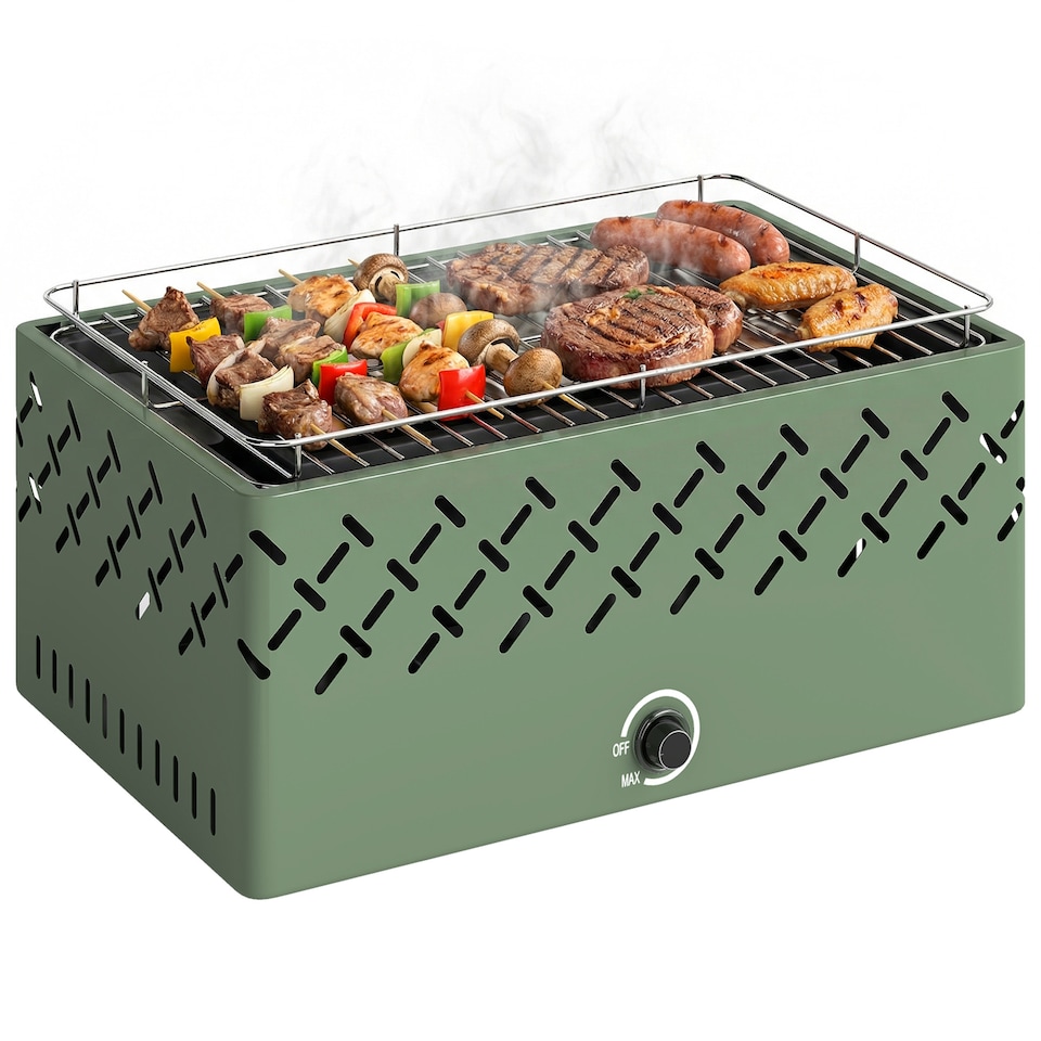image 1 of Outsunny Portable Charcoal BBQ Grill with Built-in Fan, Light Green | Green | Light Green | 45.5 x 29 x 21 cm