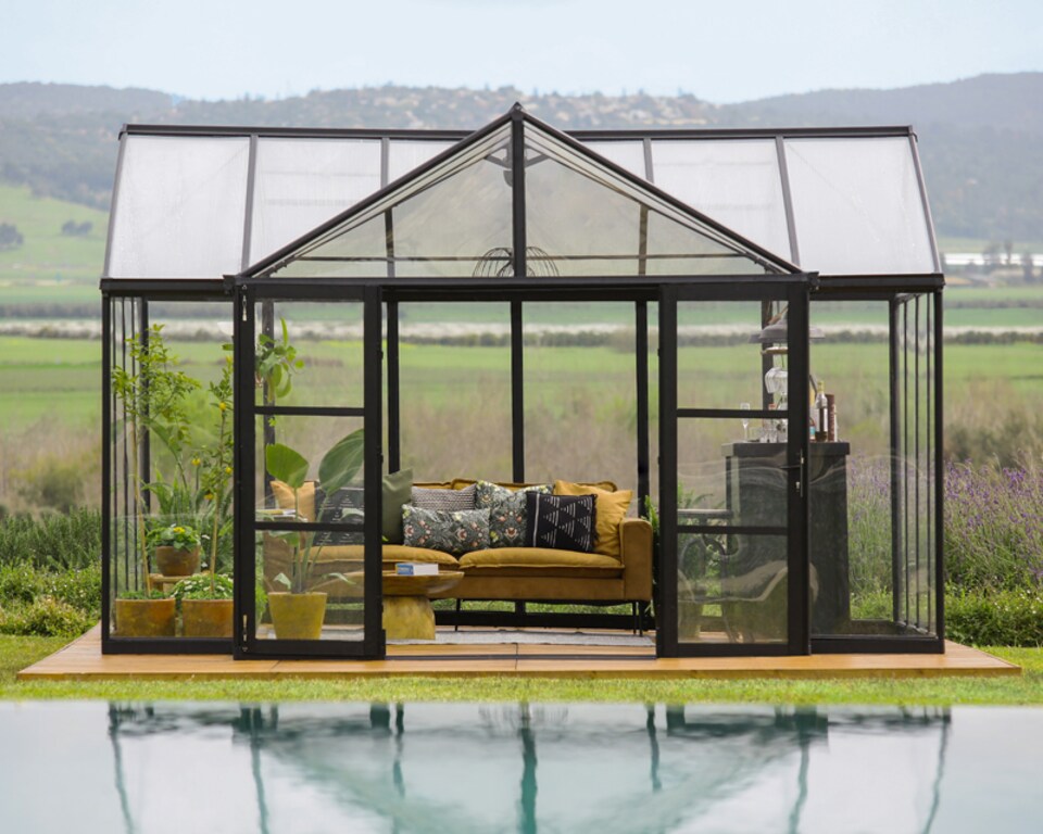 image 1 of 13 x 15 Feet Triomphe Garden Chalet Greenhouse - Arcylic/Aluminium - L380 x W454 x H285 cm - Black
