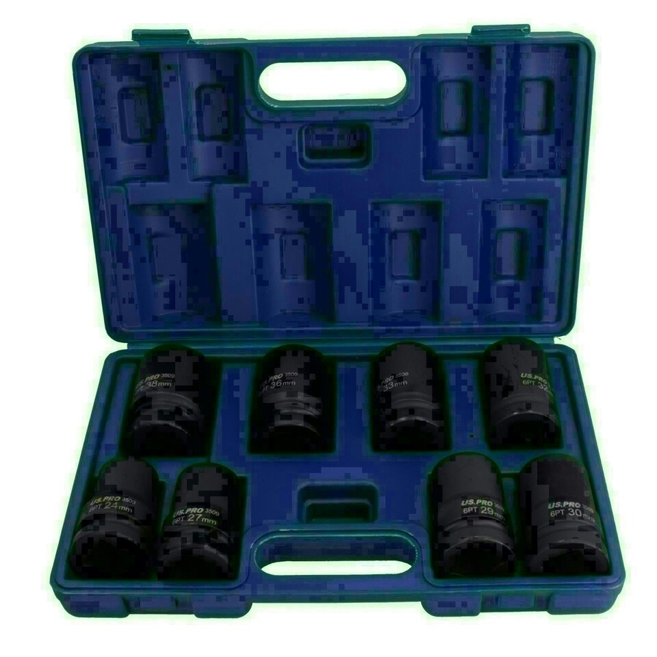image 1 of 1in Drive Double Deep Metric MM Impact Sockets 6 Sided 24mm - 38mm 8pc