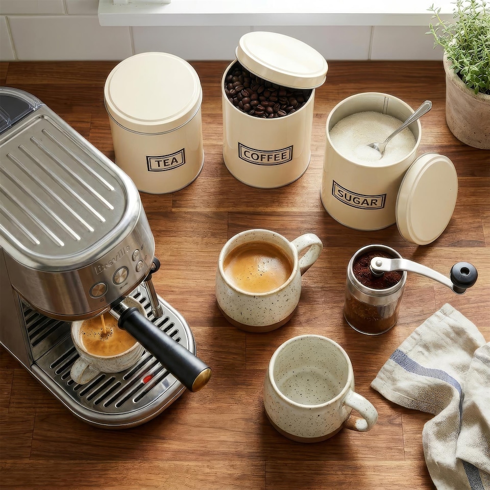 image 1 of Harbour Housewares 3pc Tea Coffee Sugar Canister Set - Round Metal Airtight Kitchen Canister Tin Pots