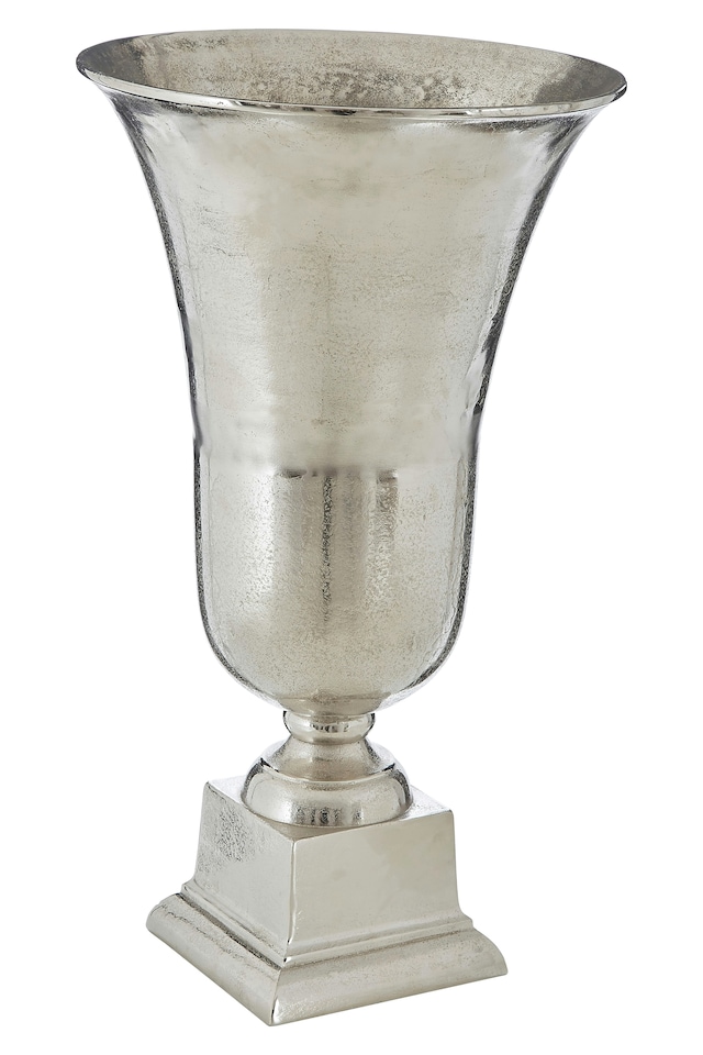 image 1 of Interiors By Premier Elegant Large Silver Finish Fluted Vase, Durable Cermaic Flower Vase, Striking Design Vase For Bedroom | Silver