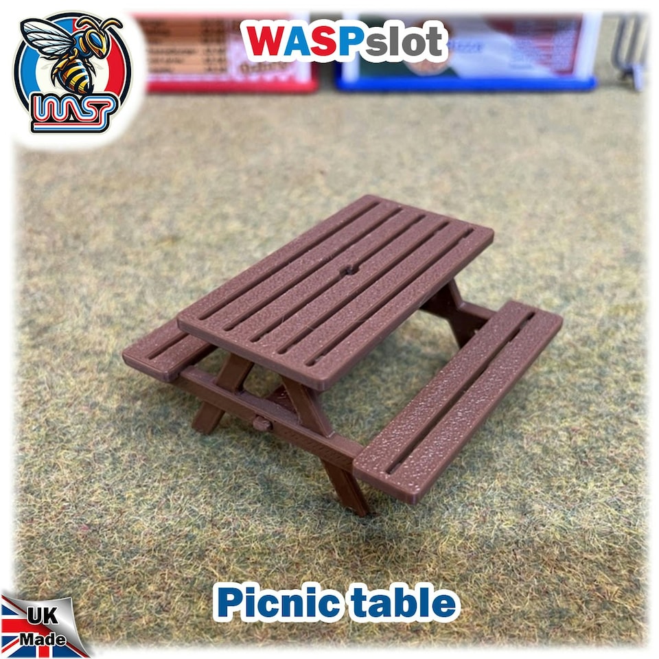 image 1 of Slot Car Scenery Trackside Picnic Table and Umbrella 1:32 Wasp P