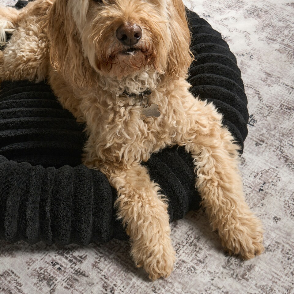 image 1 of OHS Ribbed Round Plush Plump Soft Warm Cosy Pet Dog Cat Cushioned Donut Bed Black | M