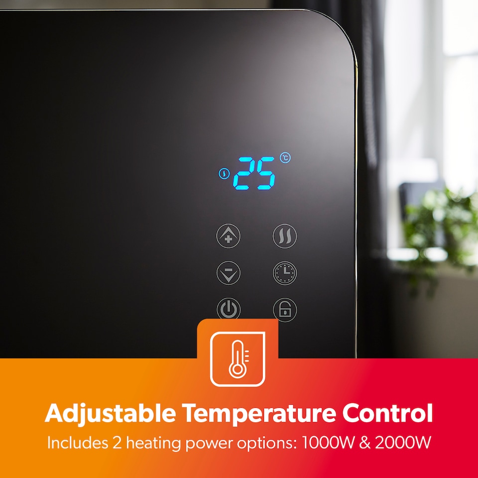 image 1 of GEEPAS Smart Glass Panel Heater 2000W WiFi IP24 Black