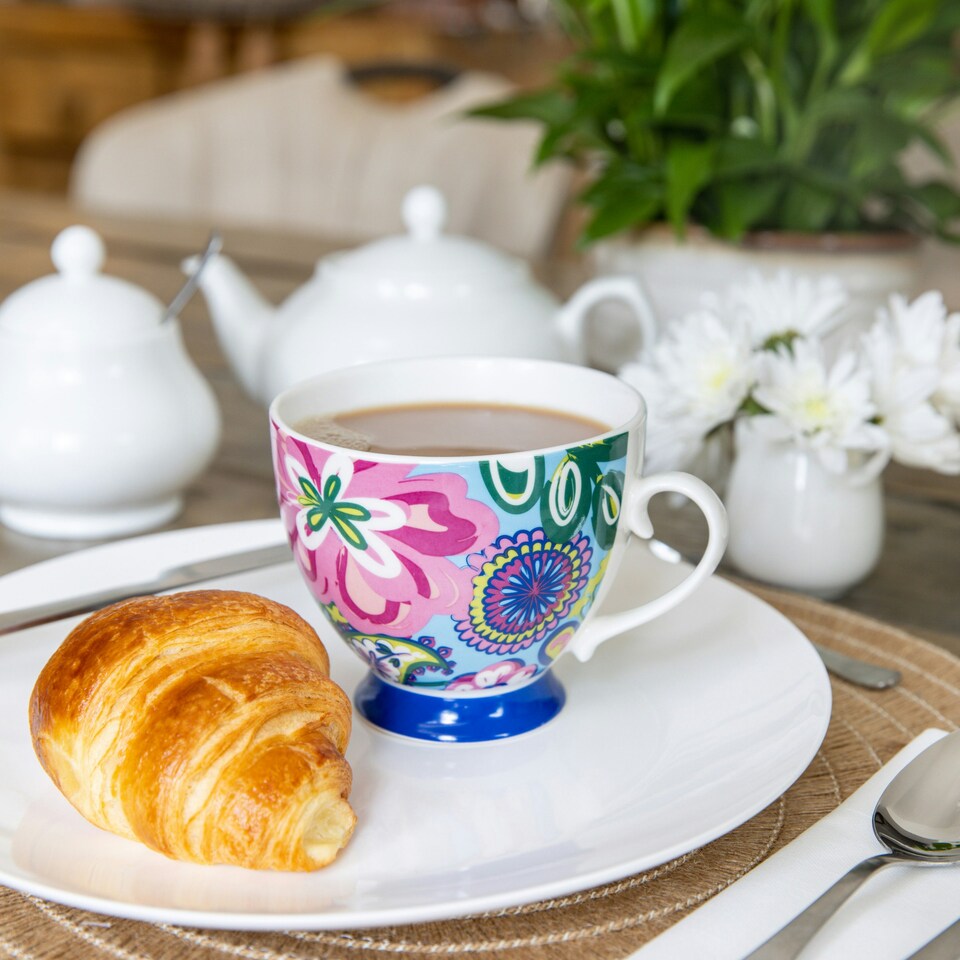 image 1 of KitchenCraft China Bright Floral Footed Mug | Multi | 1