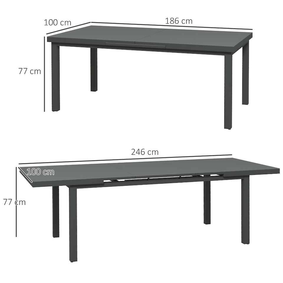 image 1 of Outsunny Extending Garden Table Outdoor for 6-8 People,Aluminium Frame