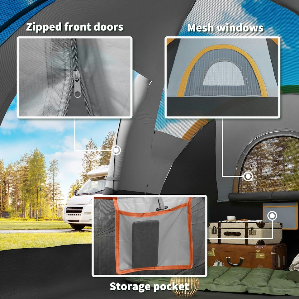 image 1 of Outsunny 5-6 Man Camping Tent with Bag, Fibreglass and Steel Frame, Grey
