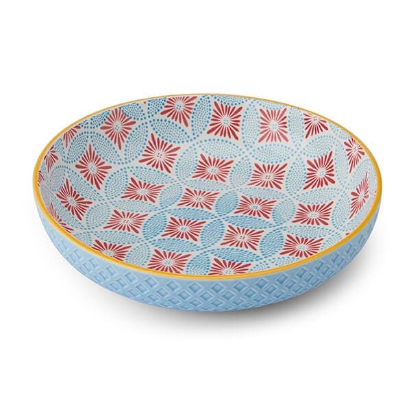 Mikasa Glazed Stoneware Coupe Pasta Bowl, Blue Mosaic Design, 21cm
