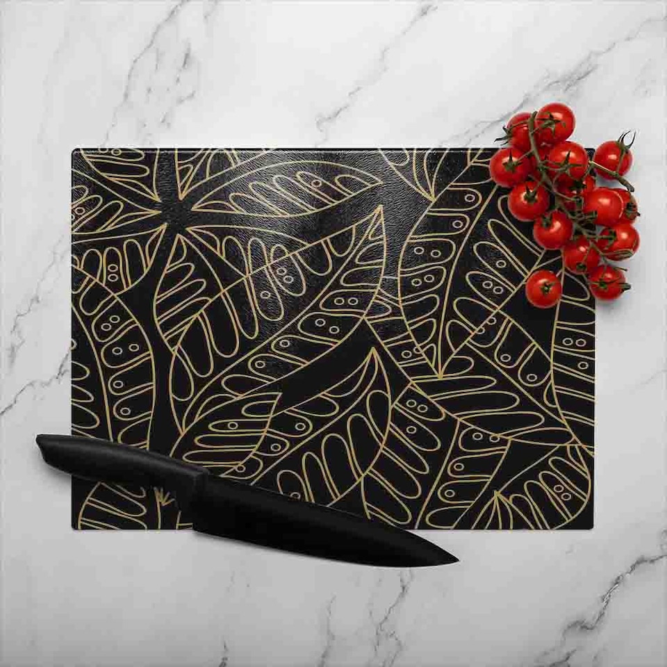 image 1 of Lined Flower Print Glass Chopping Board | Multi