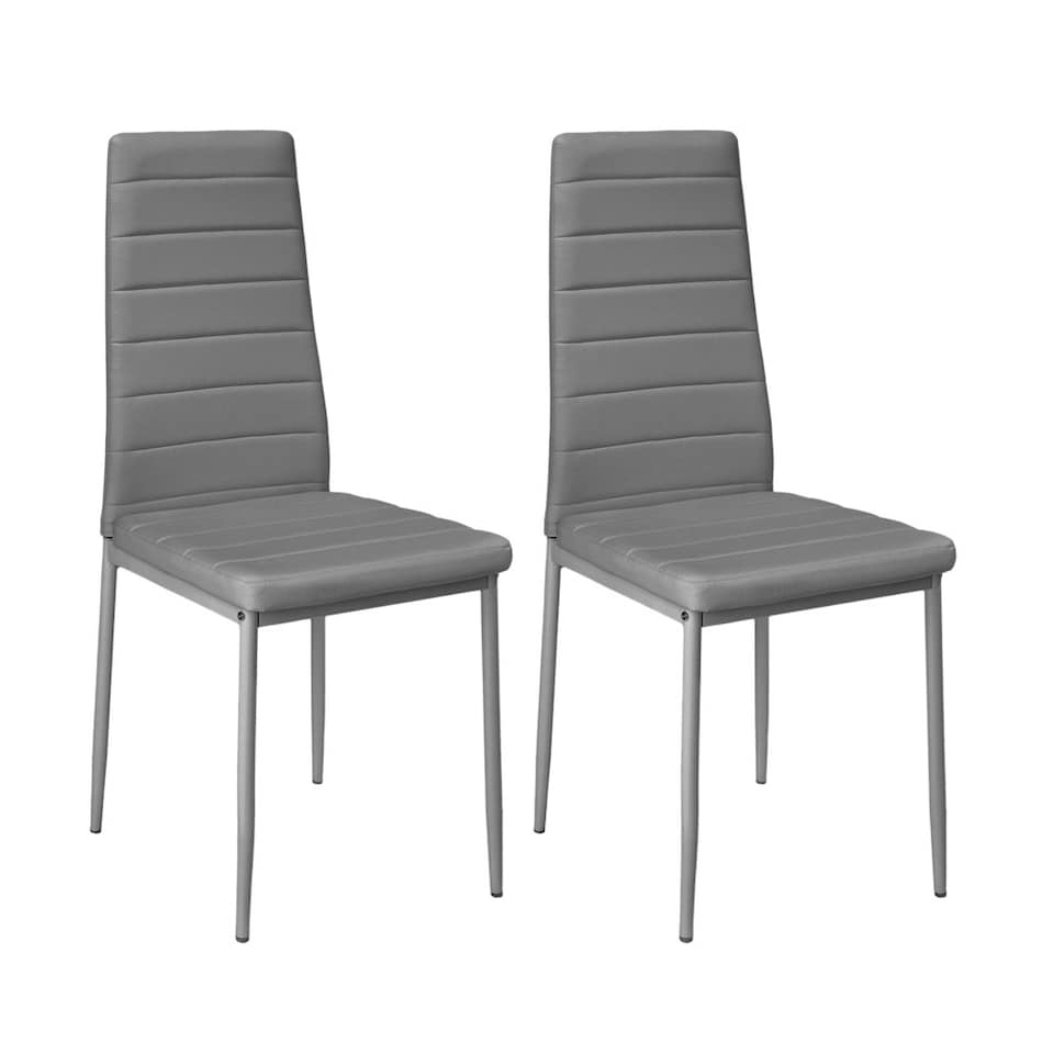 image 1 of Living and Home Set of 2 Faux Leather High Back Dining Chairs - Grey