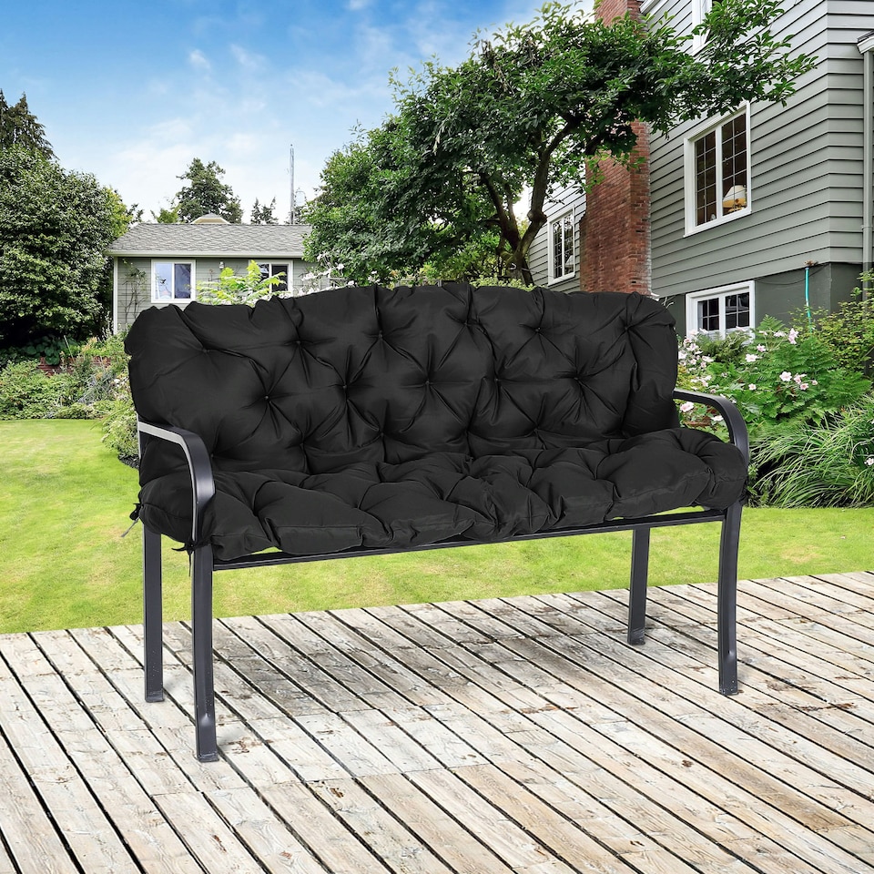 image 1 of Outsunny 2 Seater Garden Bench Cushion Outdoor Seat Pad with Ties Dark Grey Black | Black | 3 Seater