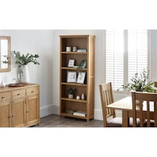 Classic Solid Oak Tall Bookcase | Brown | Brown