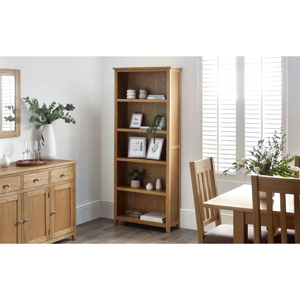 image 1 of Classic Solid Oak Tall Bookcase | Brown | Brown