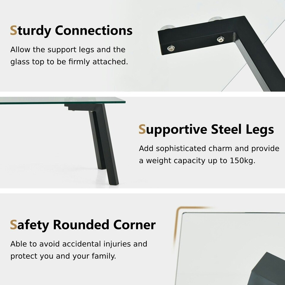 image 1 of COSTWAY Tempered Glass Coffee Table Rectangular Cocktail Table Black