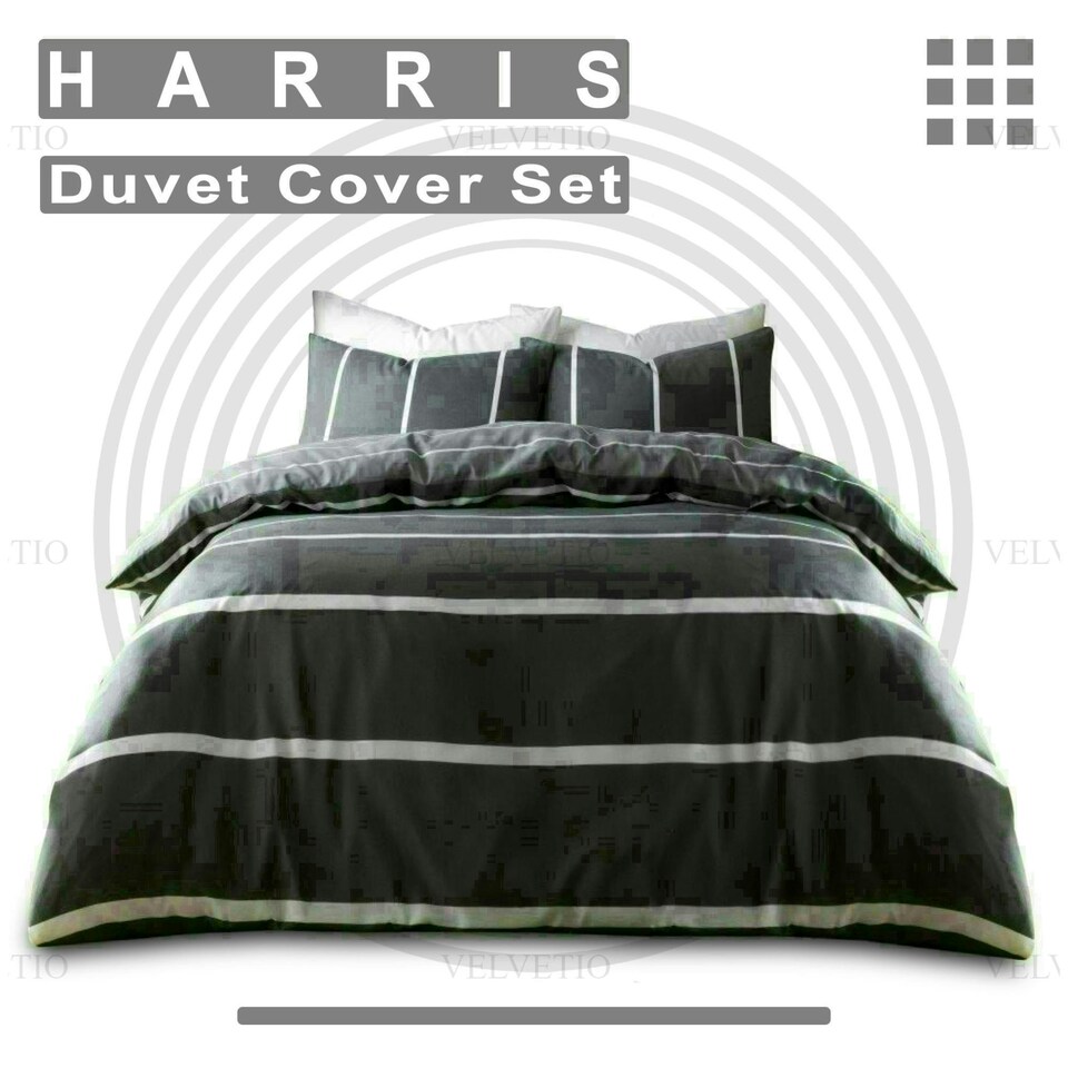 image 1 of Harris Striped Duvet Cover Set Reversible Polycotton Beddings Grey | Double