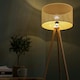 image 1 of ValueLights Barbro Wood Tripod Floor Lamp Wicker Shade & Bulb