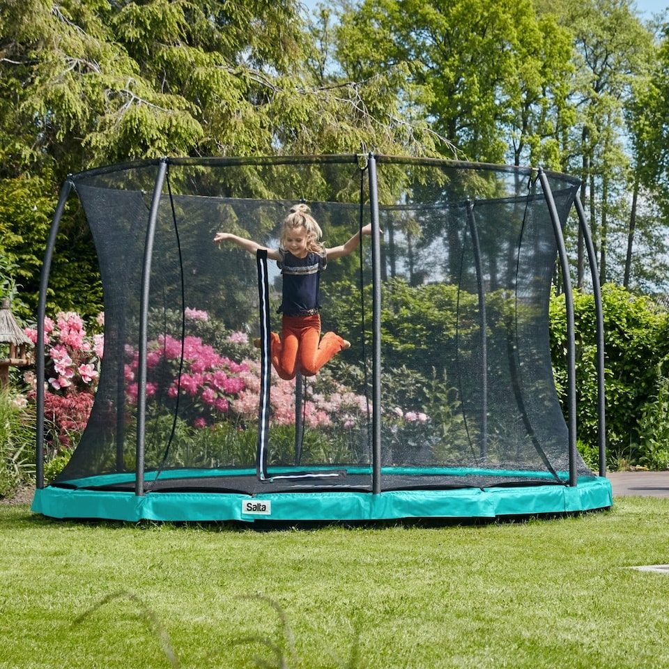 image 1 of 14ft Salta Green Comfort Edition InGround Round Trampoline with Enclosure