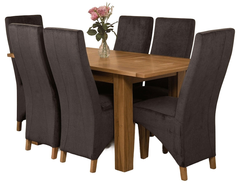 image 1 of Hampton 120-160cm Oak Extending Dining Table and 6 Lola Fabric Chairs | Black | Black