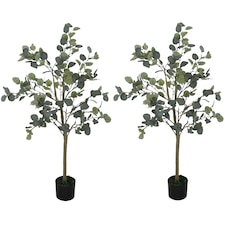 HOMCOM Set of 2 Decorative Artificial Tree, 4ft 120cm Silk Eucalyptus Trees with 230 Silver Dollar Leaves in Pot, Fake Plants for Home, Office, Living Room, Indoor Decor | Green