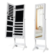 COSTWAY Freestanding Jewelry Cabinet Lockable Armoire w/Mirror White