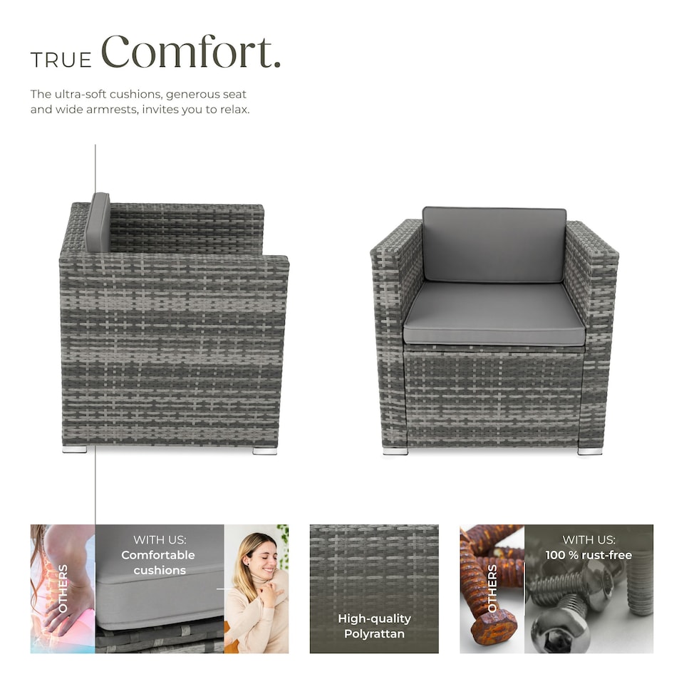 image 1 of Rattan Garden Armchair Lignano - UV-resistant, with seat and back cushions Grey