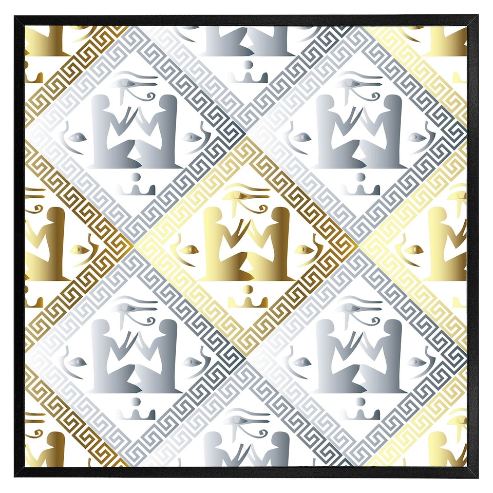 image 1 of Egyptian hieroglyphs in gold & silver (Picture Frame) White | L