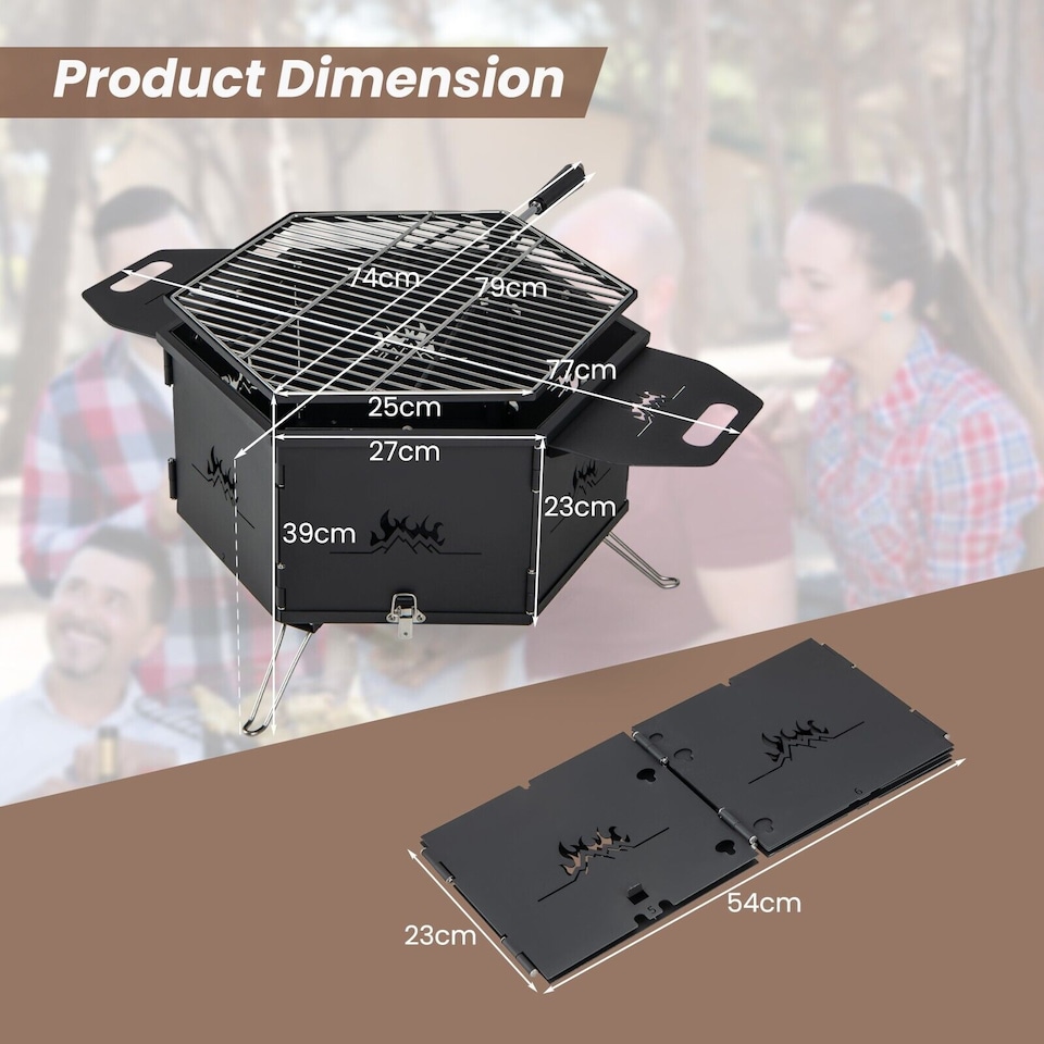 image 1 of Portable Charcoal Grill Stove 360° Rotatable Outdoor Hibachi Grill Smoker