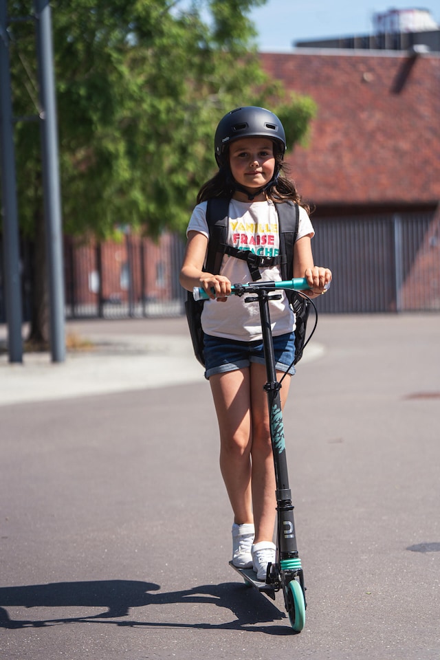image 1 of Decathlon Kids' Scooter with Handlebar Brake and Suspension Mid 5 - Grey/Green