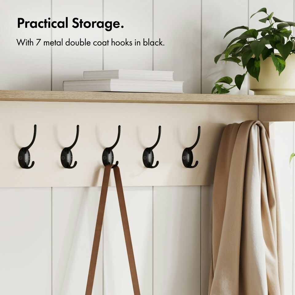 image 1 of VonHaus Coat Hooks Wall Mounted with Shelf and 7 Double Hooks Cream | One Size
