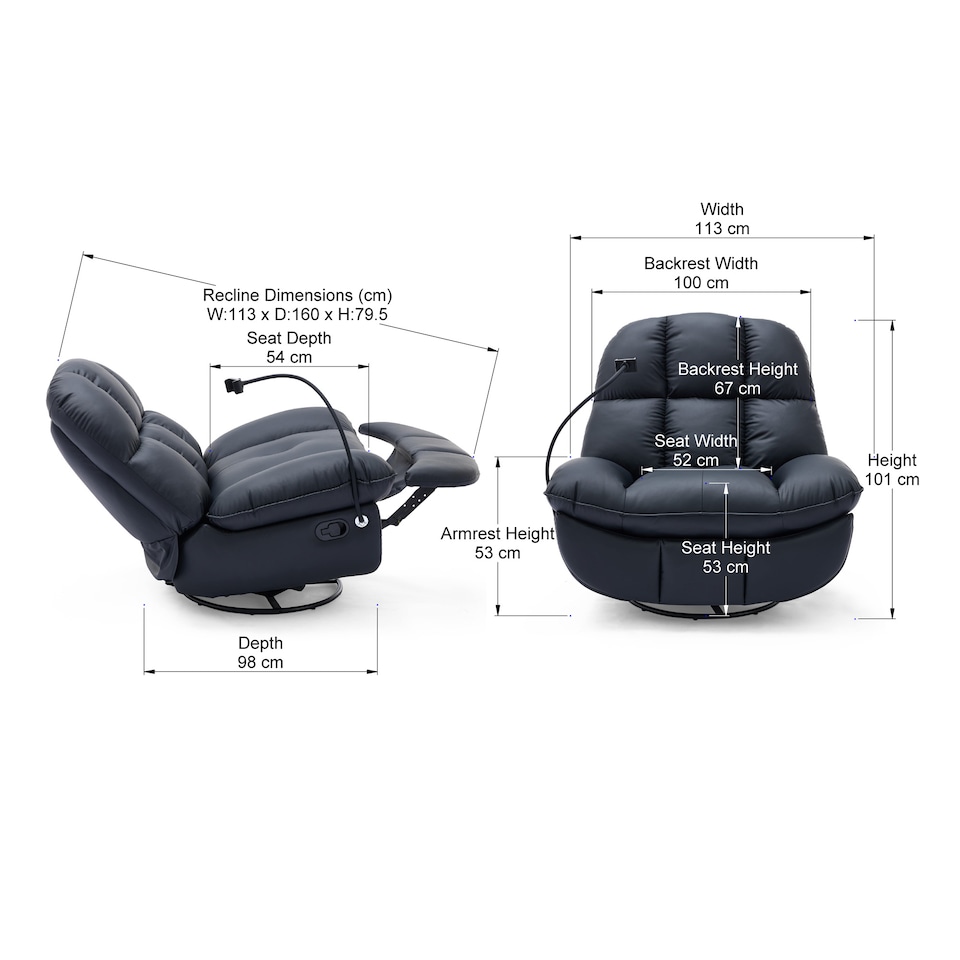 image 1 of Chicago Faux Leather Swivel & Rocker Manual Recliner Chair Black | Black | Black | One Size