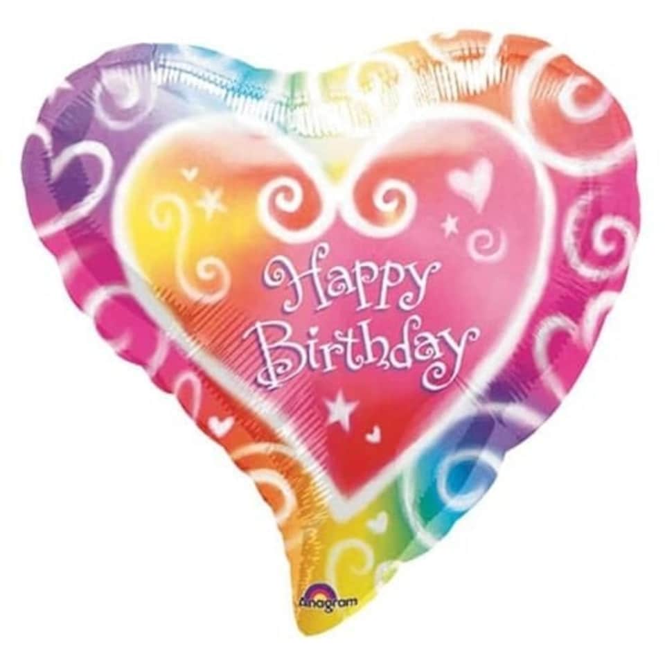 image 1 of Happy Birthday Multi Coloured Heart Shape Foil Helium Balloon 46cm / 18 in