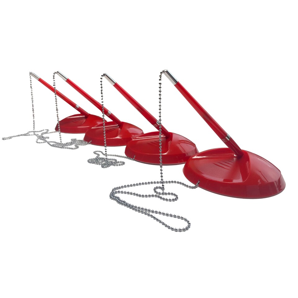 image 1 of Pack of 4 Red Reception Counter Pens on Chain