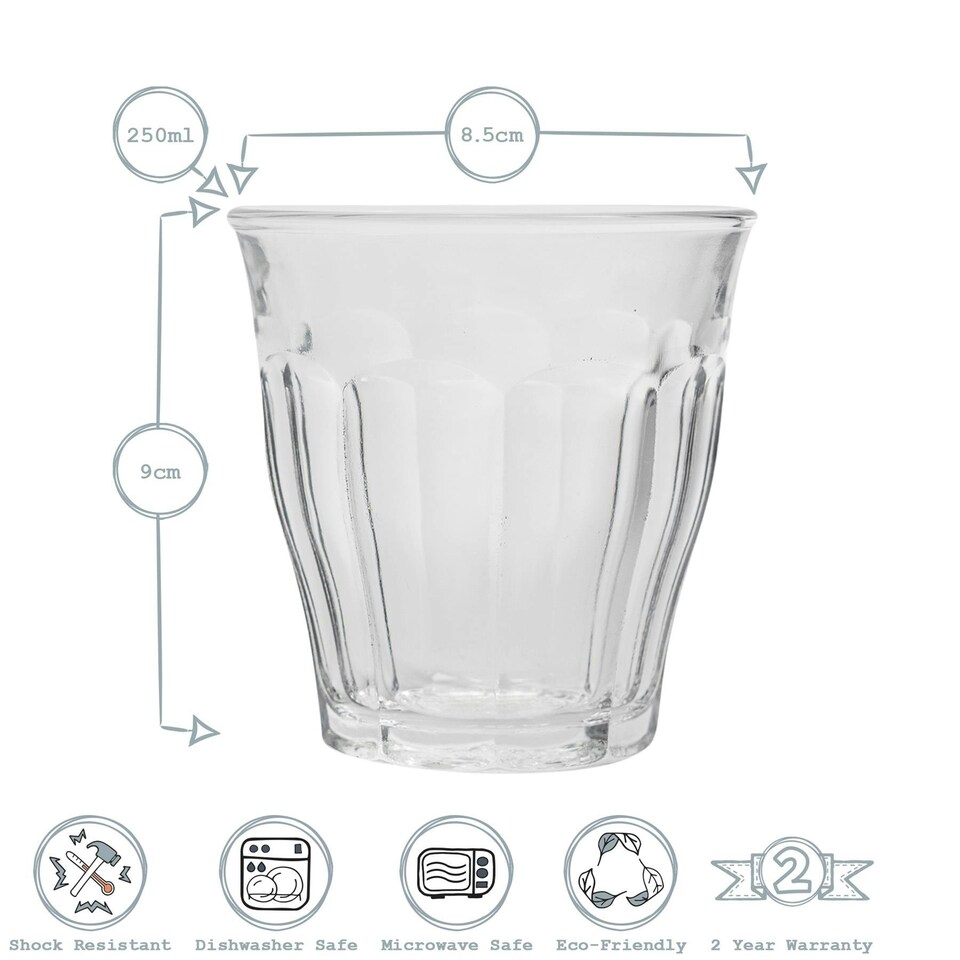 image 1 of Duralex 6 Piece Picardie Drinking Tumbler Glasses Set - Grey - 250ml Grey