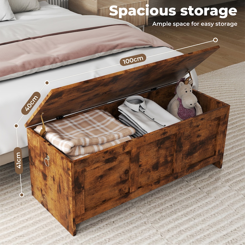 image 1 of Levede Storage Bench Rustic Wooden Cabinet Chest Table Toy Box Indoor Furniture